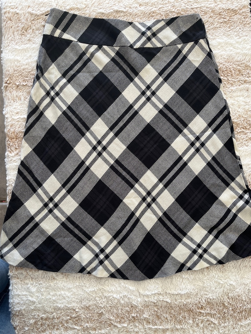 dressbarn Black and Cream Plaid A-Line Skirt